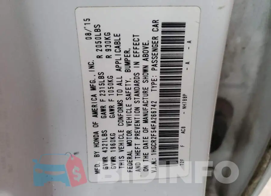 1HGCR2F54FA266742 Photo# 12