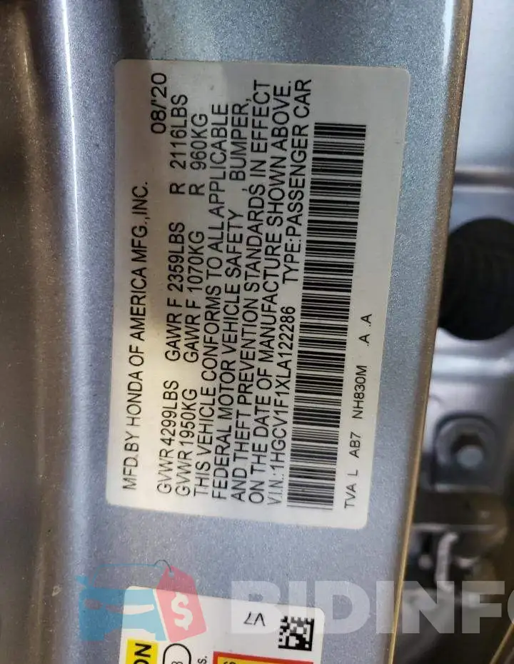 1HGCV1F1XLA122286 Photo# 12
