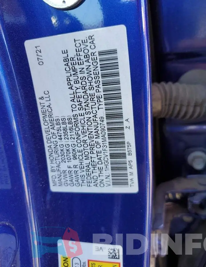 1HGCV1F31MA090749 Photo# 12