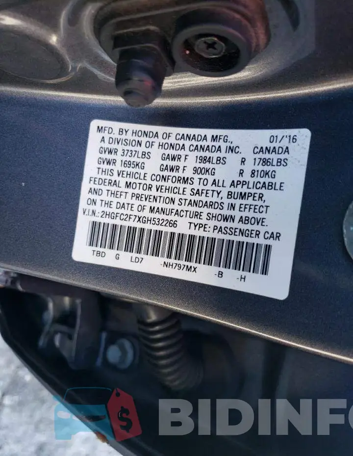 2HGFC2F7XGH532266 Photo# 12
