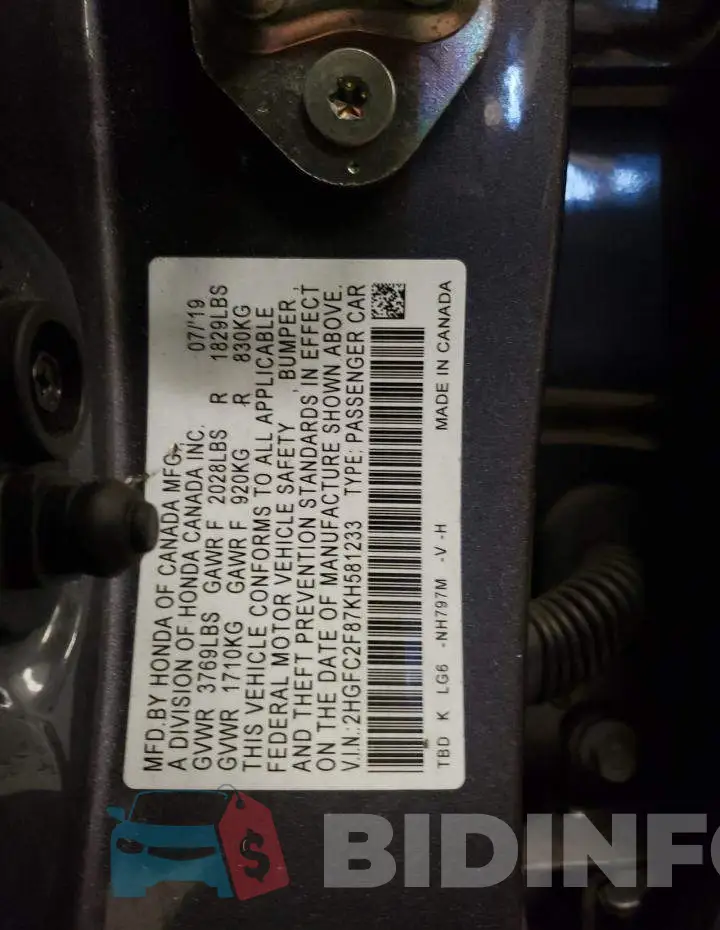 2HGFC2F87KH581233 Photo# 12