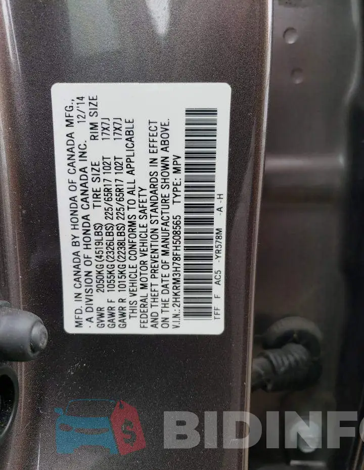 2HKRM3H78FH508565 Photo# 12