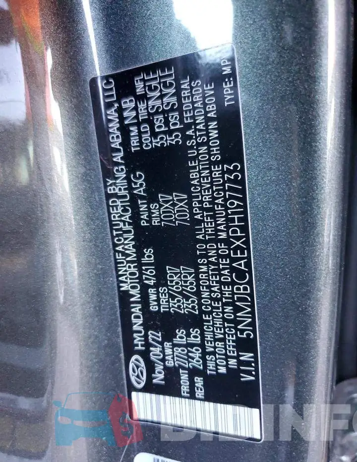 5NMJBCAEXPH197733 Photo# 13