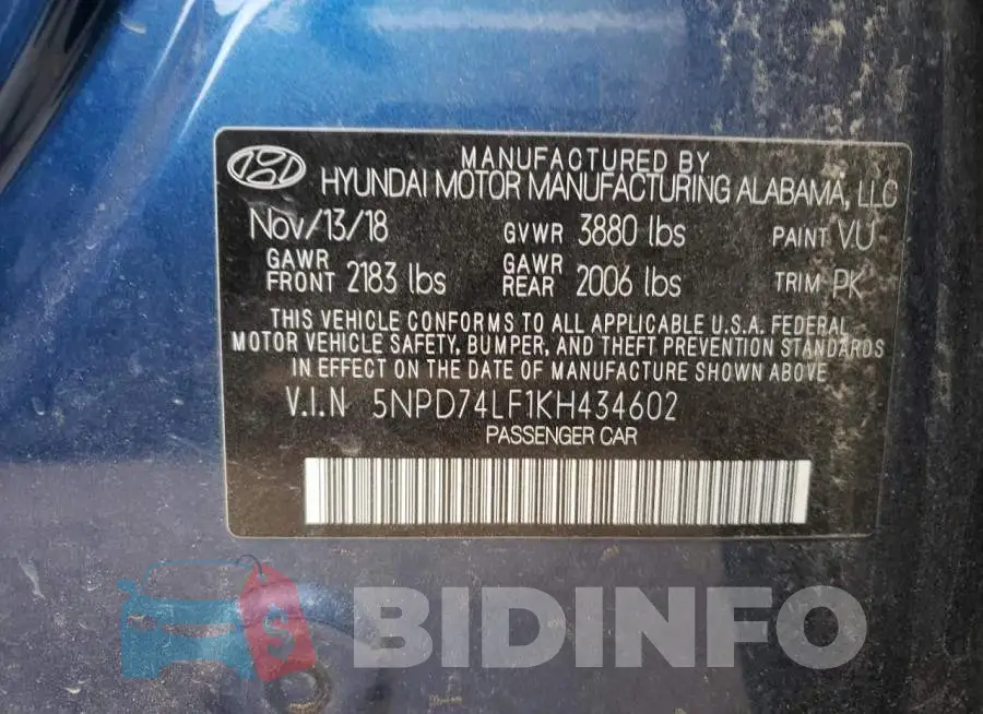 5NPD74LF1KH434602 Photo# 13