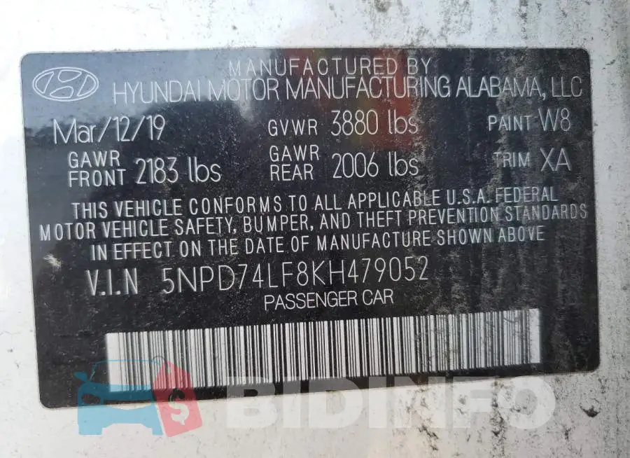 5NPD74LF8KH479052 Photo# 12
