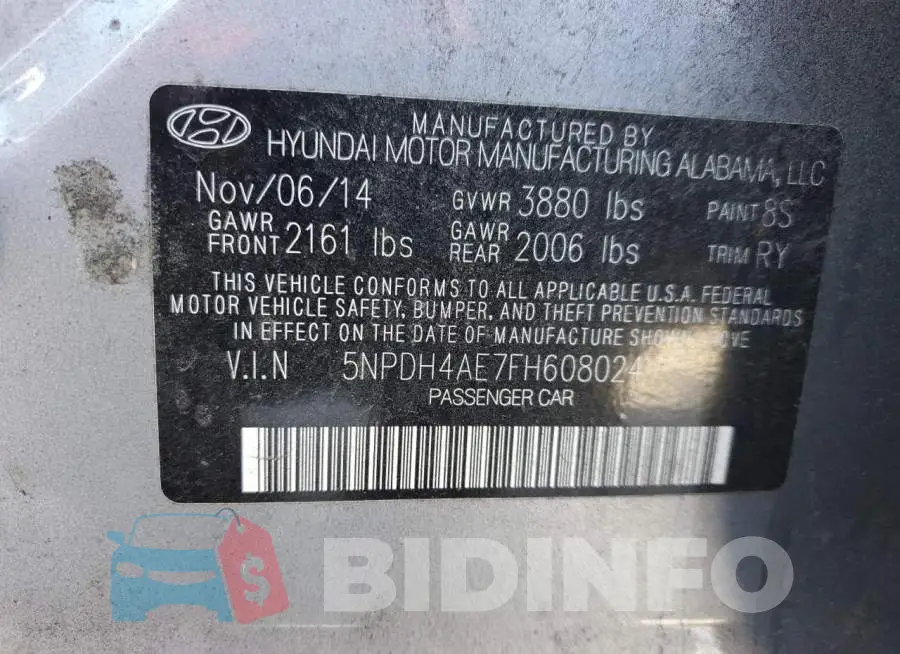 5NPDH4AE7FH608024 Photo# 13