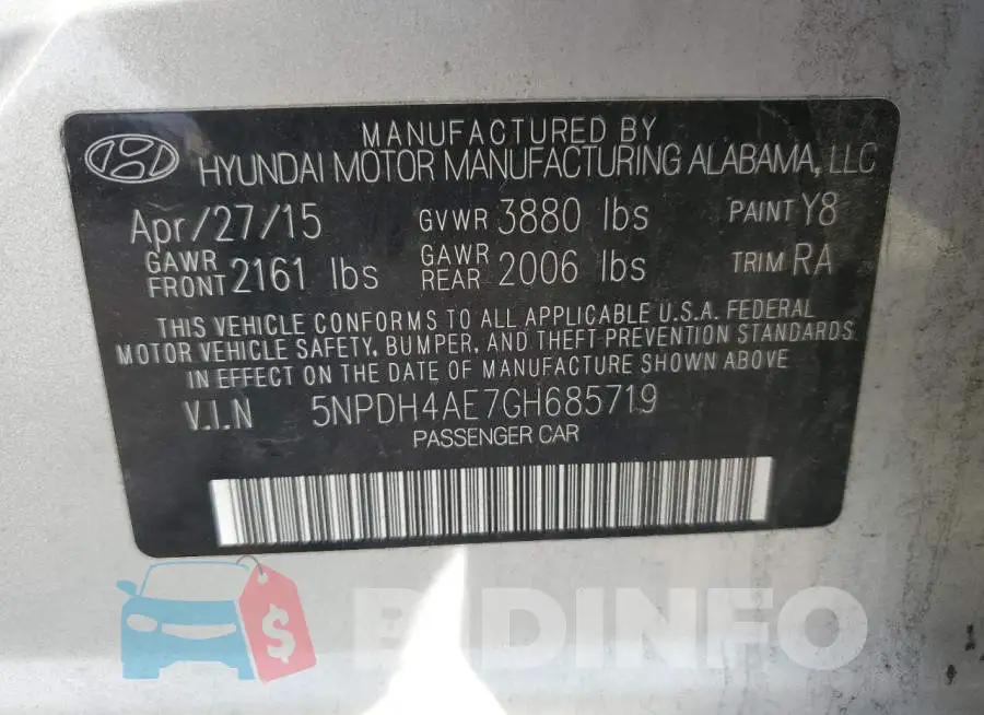 5NPDH4AE7GH685719 Photo# 12