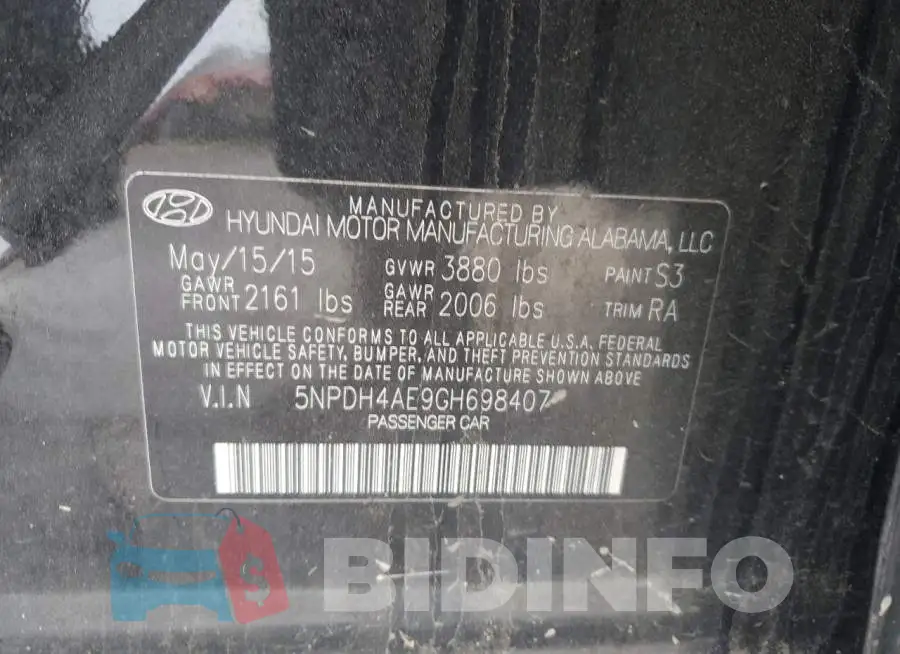 5NPDH4AE9GH698407 Photo# 12
