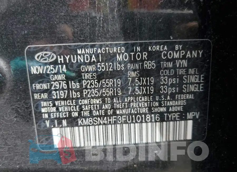 KM8SN4HF3FU101816 Photo# 13
