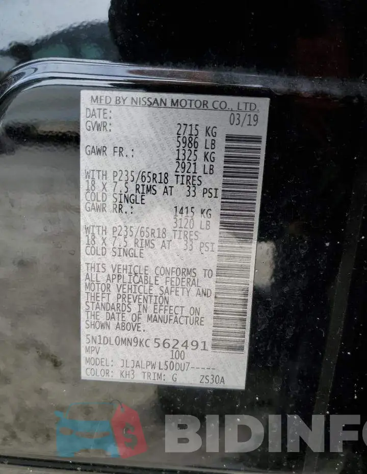5N1DL0MN9KC562491 Photo# 13
