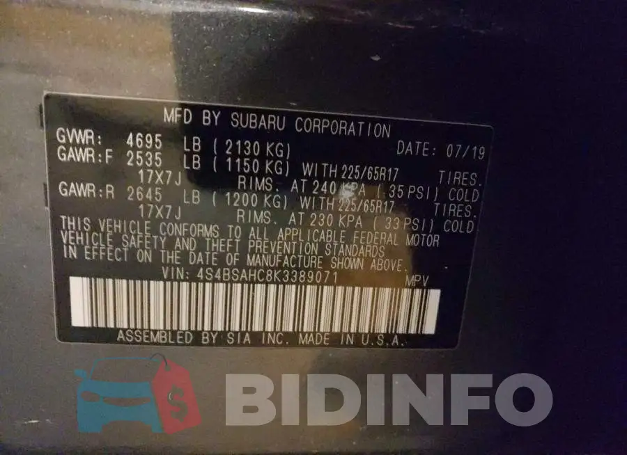 4S4BSAHC8K3389071 Photo# 13