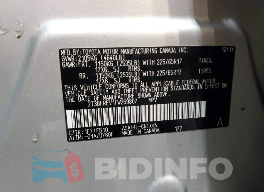 2T3BFREV1FW269807 Photo# 14