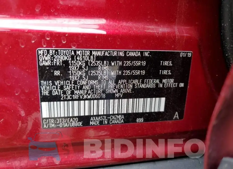 2T3C1RFV3KW006018 Photo# 12