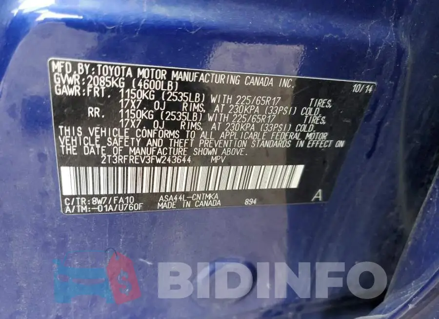 2T3RFREV3FW243644 Photo# 12