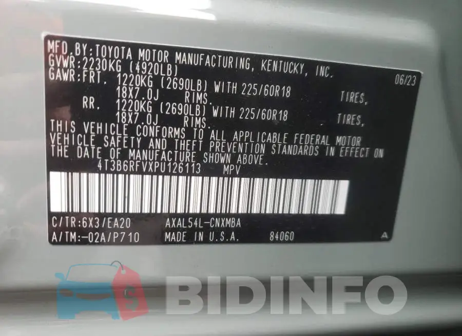 4T3B6RFVXPU126113 Photo# 12