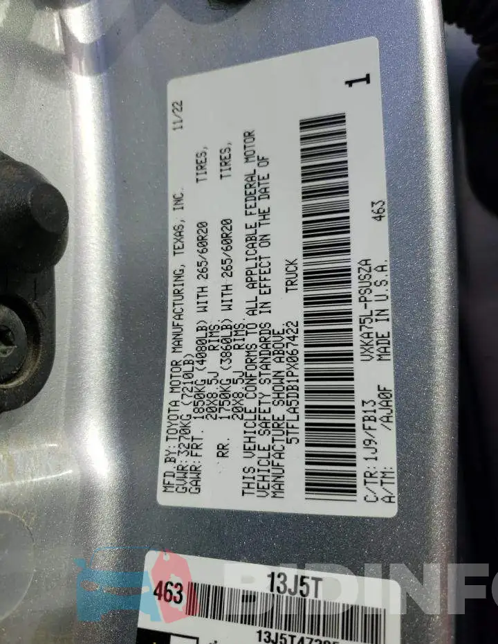 5TFLA5DB1PX067422 Photo# 12