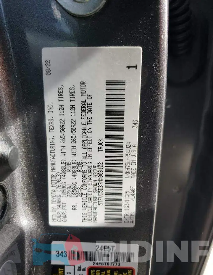 5TFVC5DB7NX008102 Photo# 12