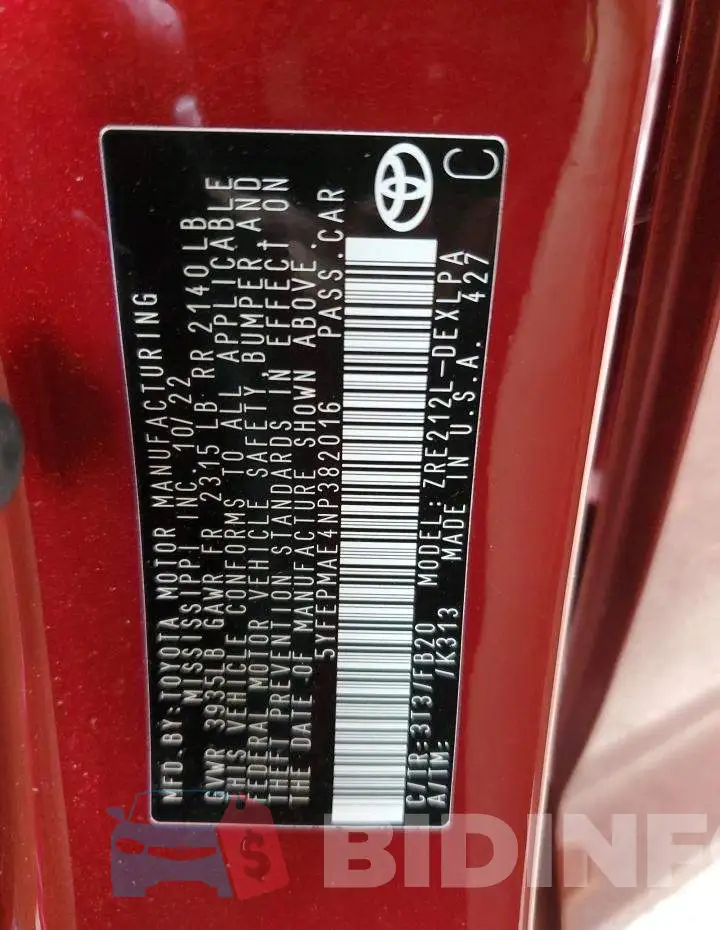 5YFEPMAE4NP382016 Photo# 12