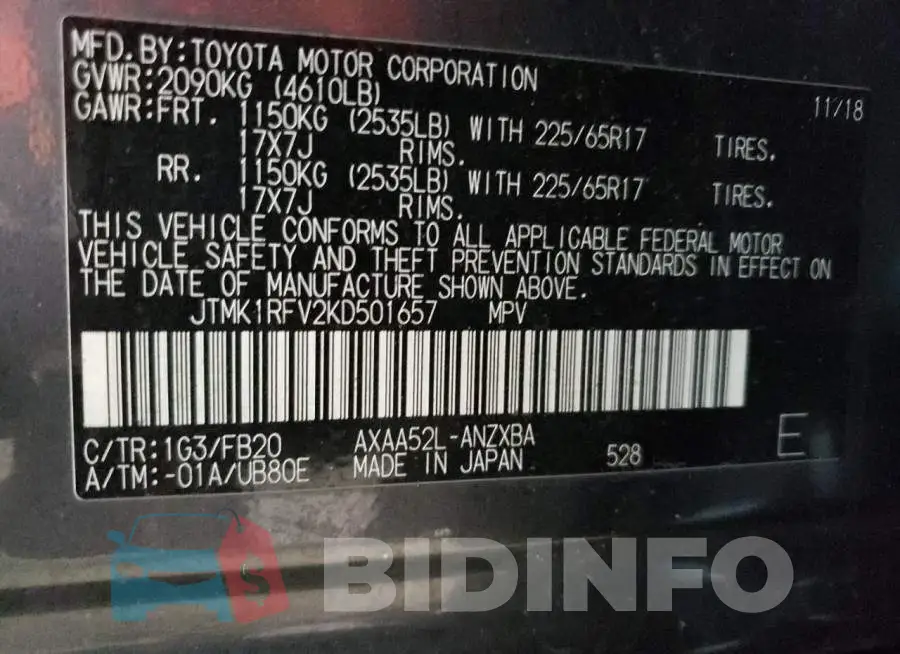 JTMK1RFV2KD501657 Photo# 14