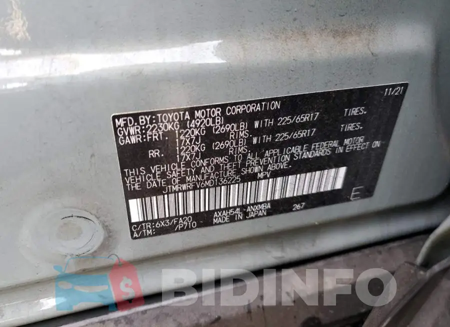 JTMRWRFV6MD136225 Photo# 14
