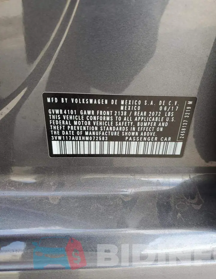 3VW117AUXHM072583 Photo# 13