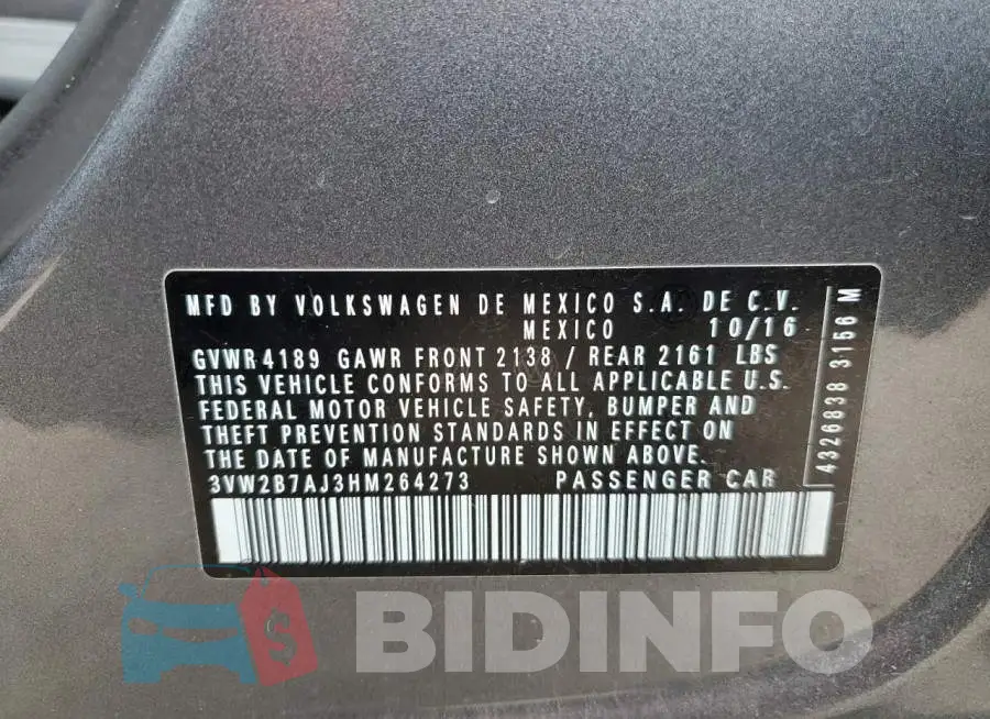 3VW2B7AJ3HM264273 Photo# 12