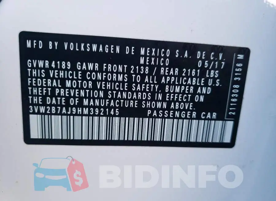 3VW2B7AJ9HM392145 Photo# 12