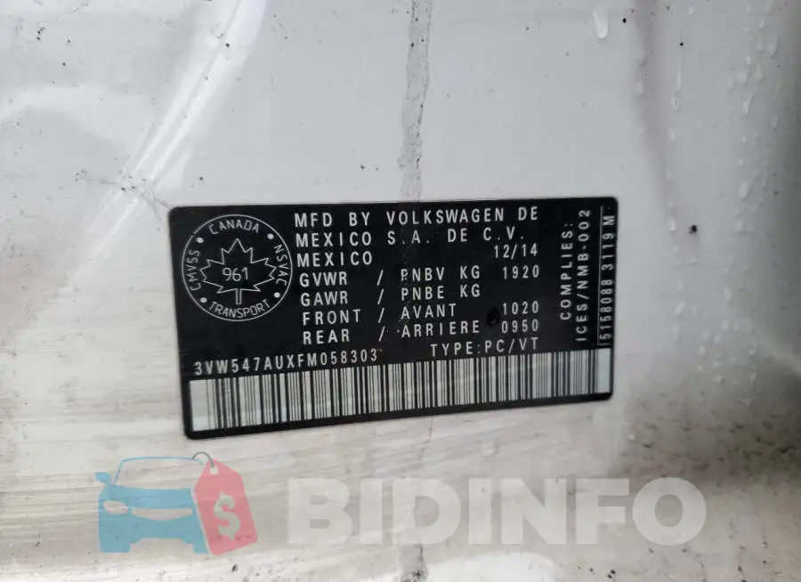 3VW547AUXFM058303 Photo# 12