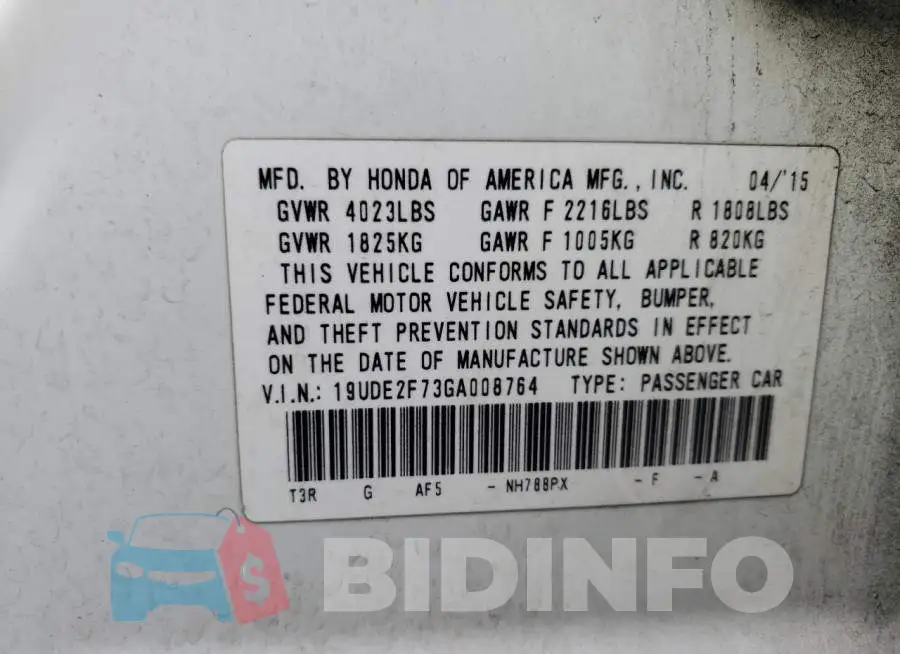 19UDE2F73GA008764 Photo# 13