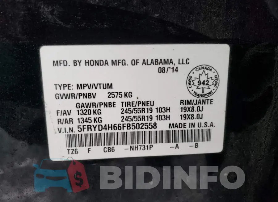 5FRYD4H66FB502558 Photo# 14