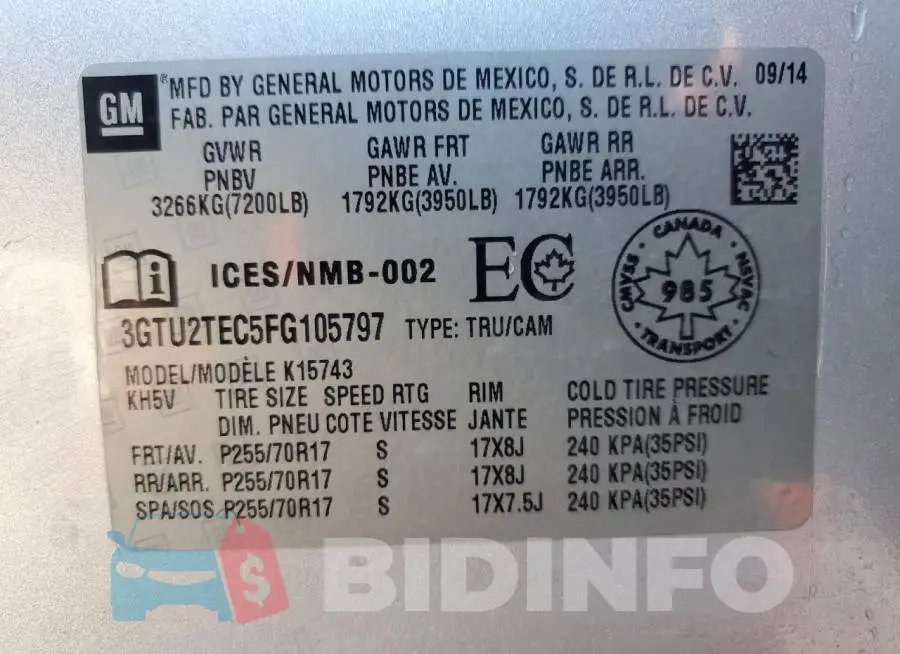 3GTU2TEC5FG105797 Photo# 12
