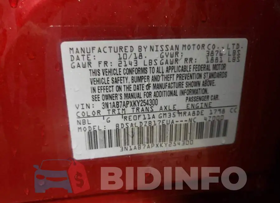 3N1AB7APXKY254300 Photo# 13