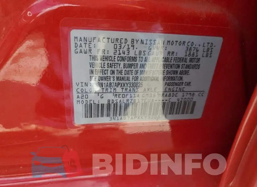 3N1AB7APXKY330825 Photo# 13