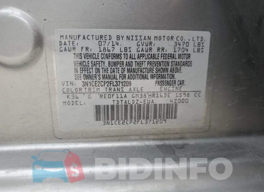 3N1CE2CP2FL371209 Photo# 12