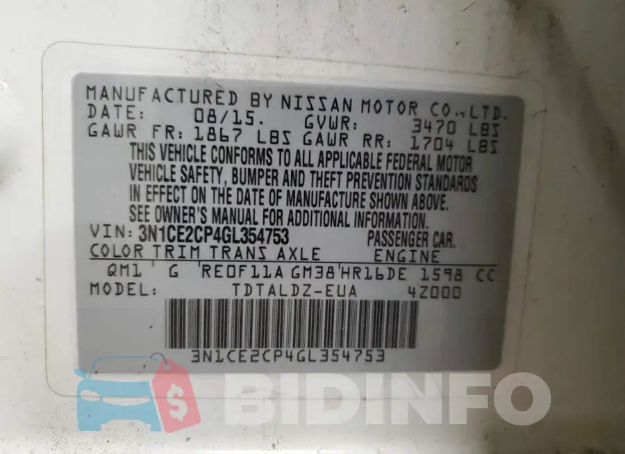 3N1CE2CP4GL354753 Photo# 13