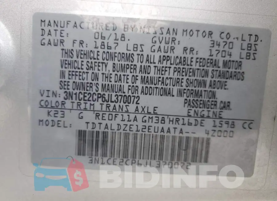 3N1CE2CP6JL370072 Photo# 13