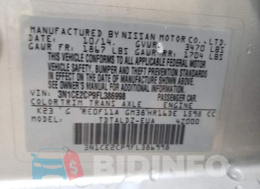 3N1CE2CP9FL386998 Photo# 12