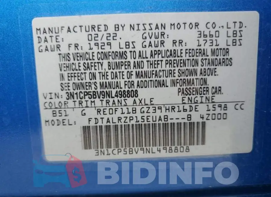 3N1CP5BV9NL498808 Photo# 12