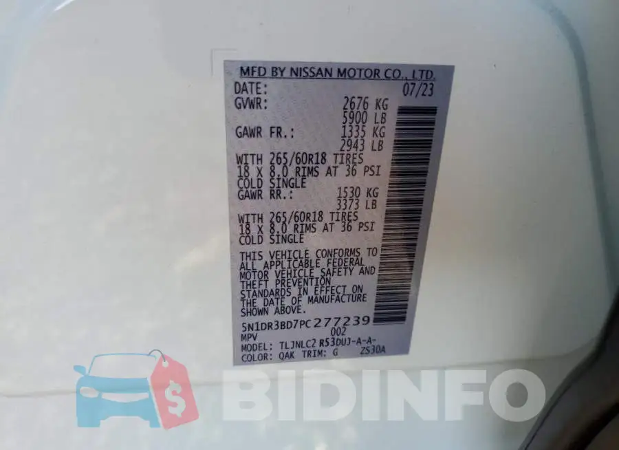 5N1DR3BD7PC277239 Photo# 12