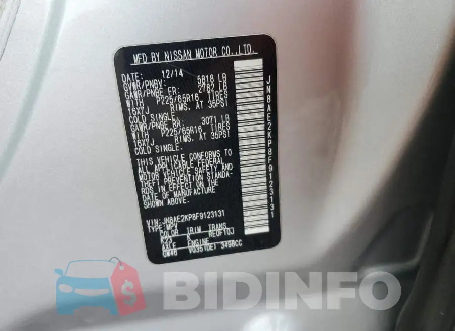 JN8AE2KP8F9123131 Photo# 13