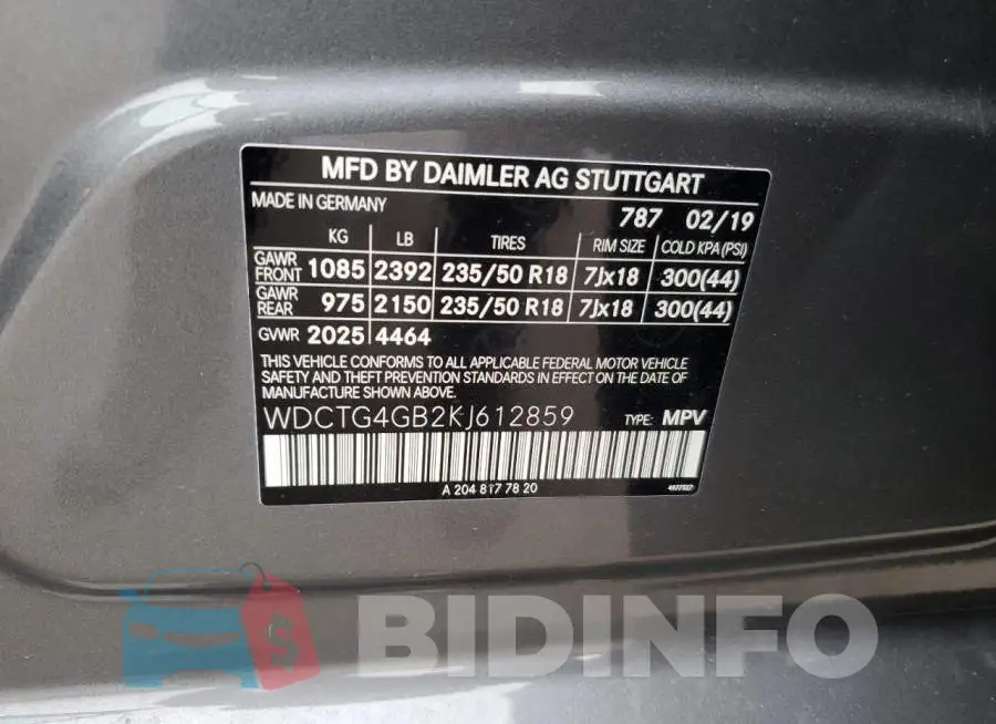 WDCTG4GB2KJ612859 Photo# 12