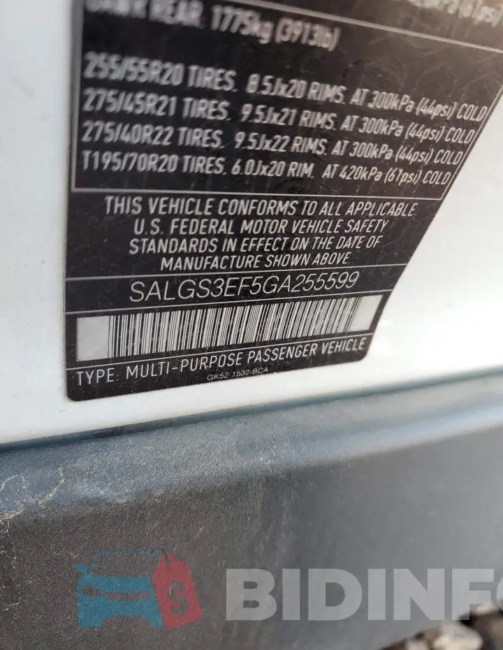SALGS3EF5GA255599 Photo# 12