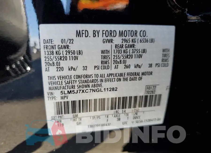 5LM5J7XC7NGL11282 Photo# 13