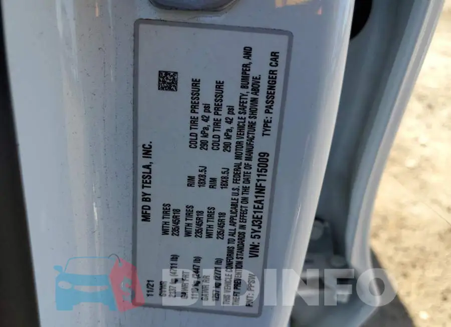 5YJ3E1EA1NF115009 Photo# 12