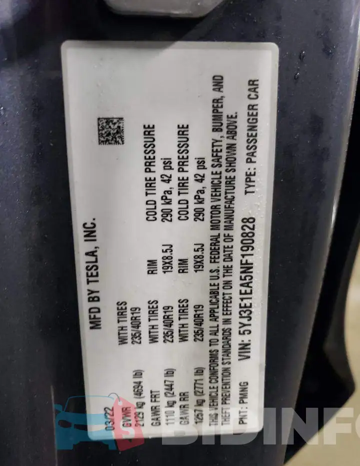 5YJ3E1EA5NF190828 Photo# 13