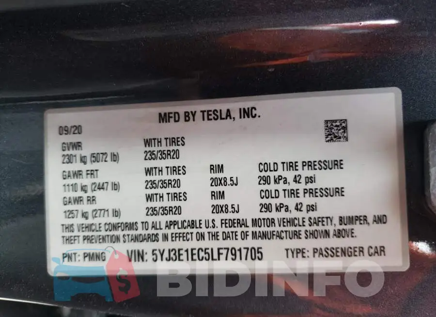 5YJ3E1EC5LF791705 Photo# 12