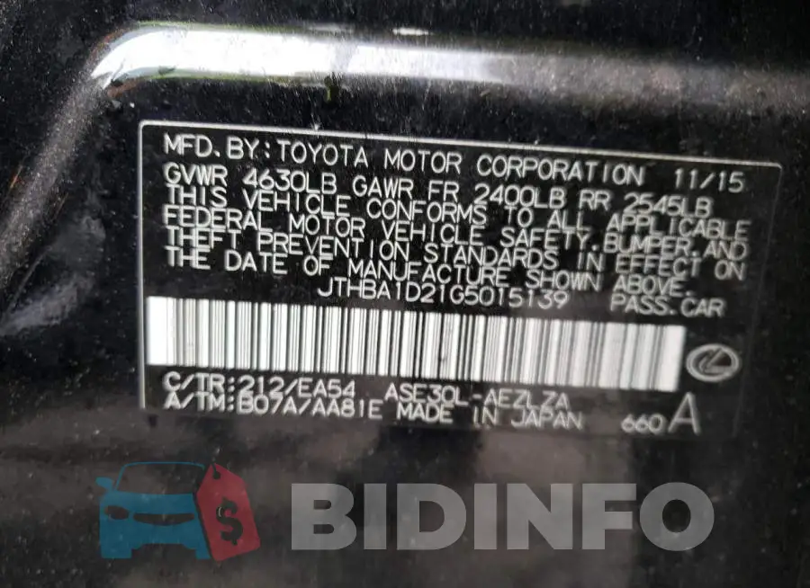 JTHBA1D21G5015139 Photo# 12