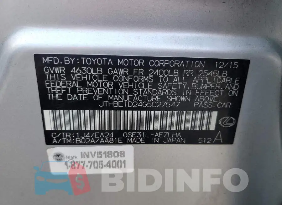 JTHBE1D24G5027547 Photo# 13