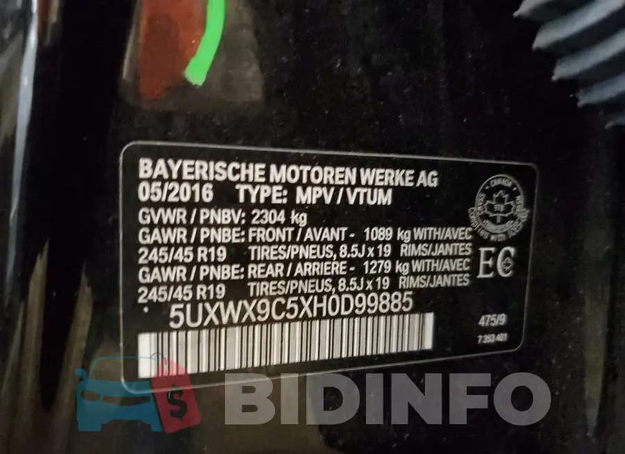 5UXWX9C5XH0D99885 Photo# 12