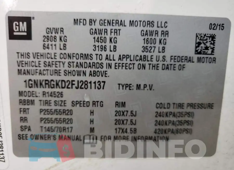 1GNKRGKD2FJ281137 Photo# 13